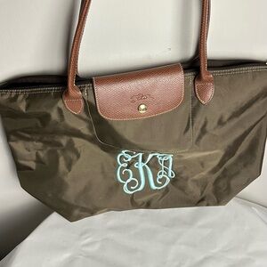 Longchamp Brown Leather Trim Tote Bag